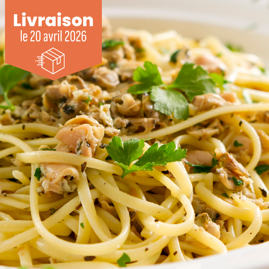 Linguine aux fruits de mers et pain à l'ail
